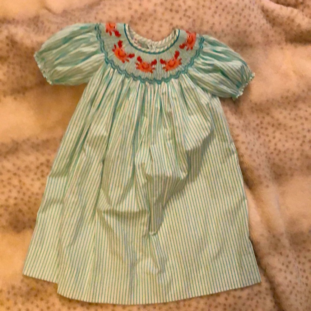 Mint and white smocked dress 5